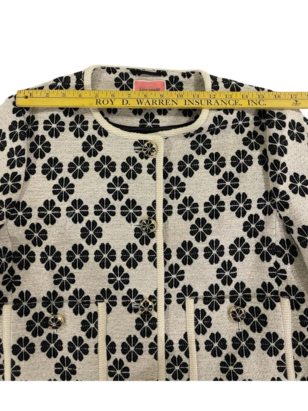 Kate Spade Black & Cream Floral Tweed Jacket